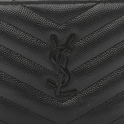 Saint Laurent Grain De Poudre Matelasse Chevron Monogram Monochrome Zipped Two-Part Wallet Black 6 of 9