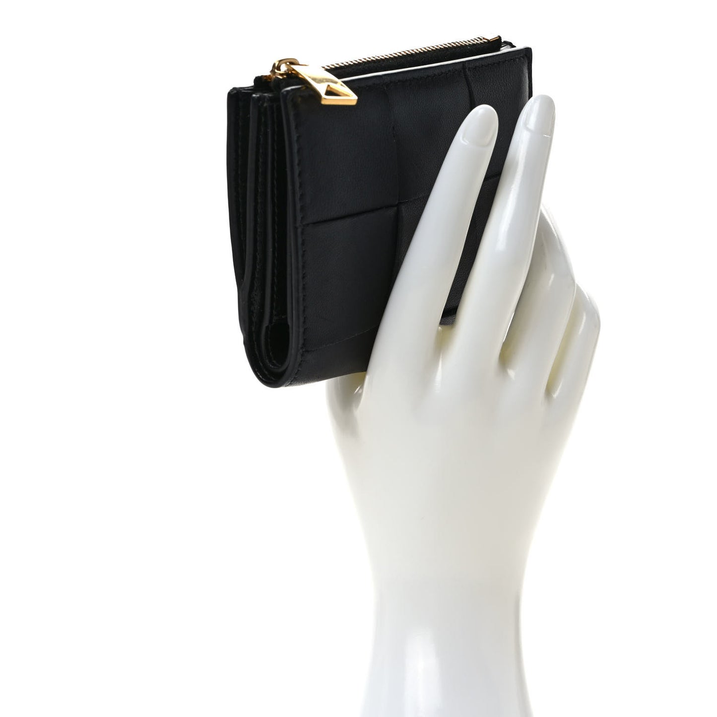 Nappa Maxi Intrecciato Small Bi-Fold Zip Wallet Black