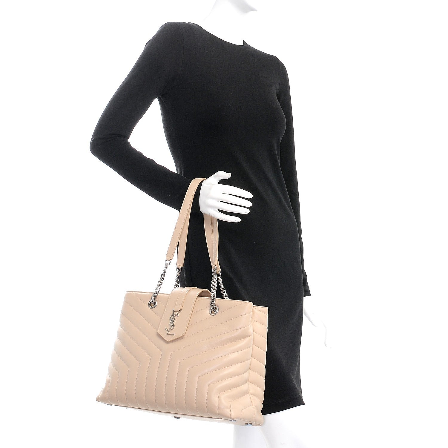 Saint Laurent Calfskin Y Quilted Monogram Large Loulou Shopper Nude Powder 2 of 8