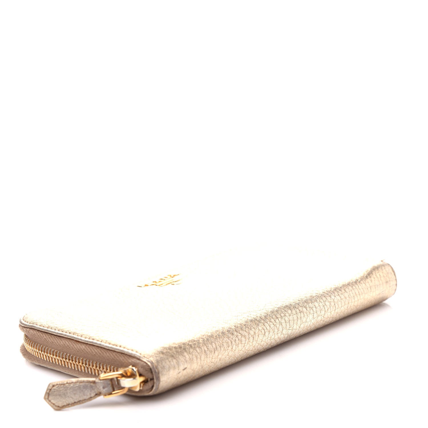 Prada Metallic Vitello Daino Zip Around Wallet Gold 4 of 9
