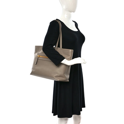 Tom Ford Grained Calfskin East West Zipper Tote Taupe 2 of 8