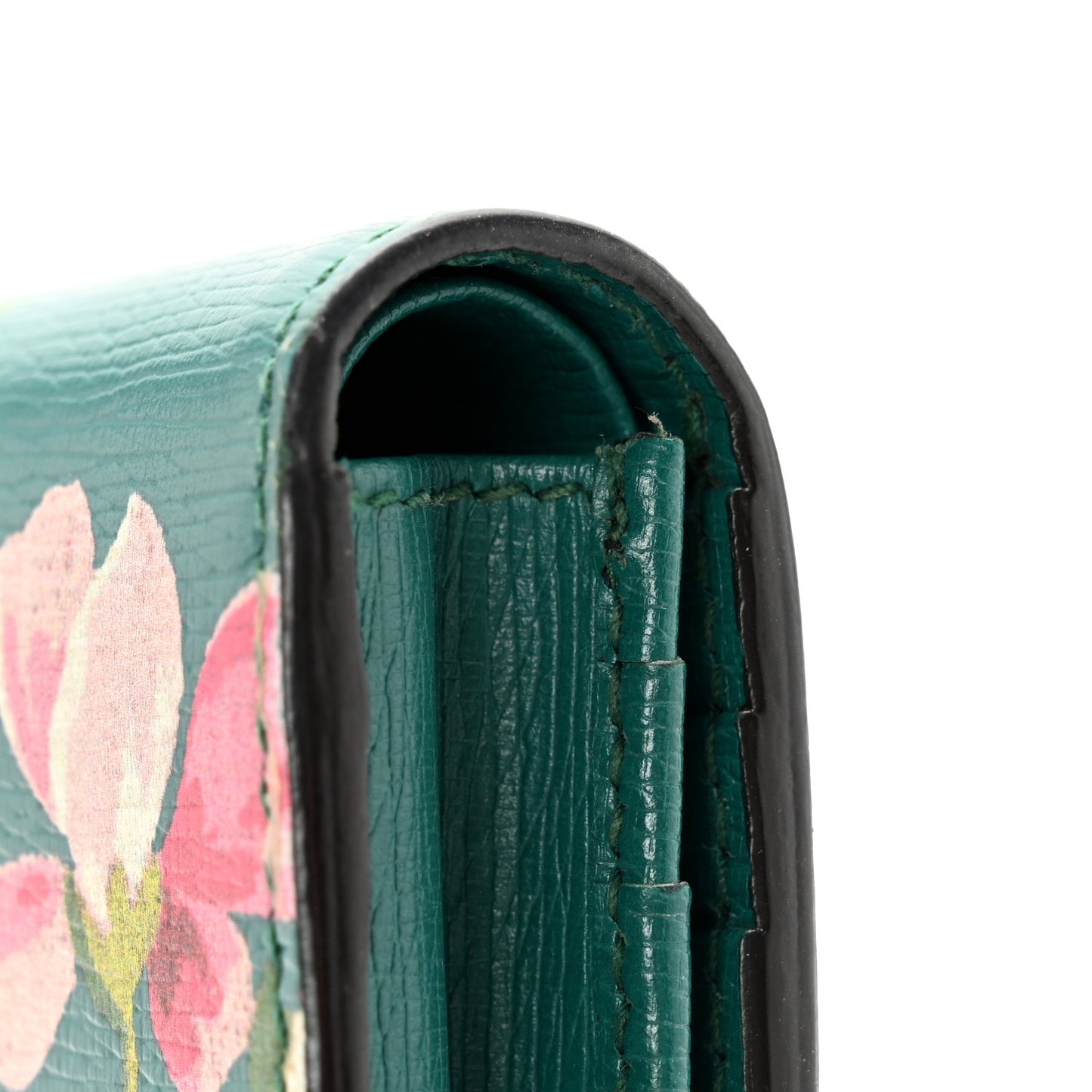 Shangai Calfskin Blooms Print Card Case Wallet Clear Bright Emerald Multicolor