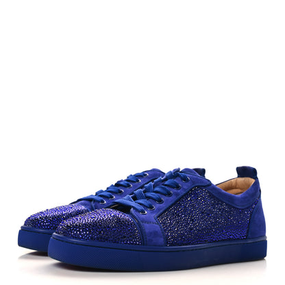 Christian Louboutin Calfskin Veau Velours Strass Mens Louis Junior Flat Sneakers 43 Blue 3 of 9