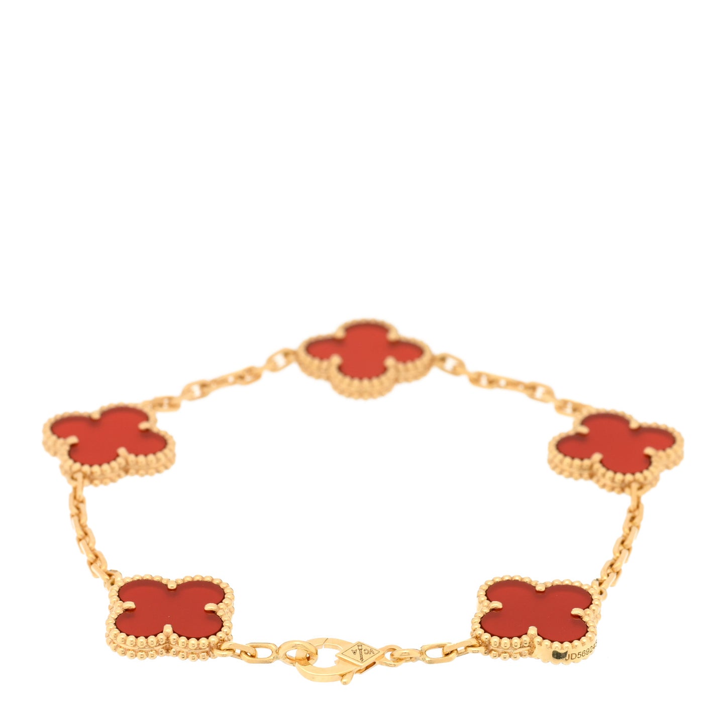 18K Yellow Gold Carnelian 5 Motifs Vintage Alhambra Bracelet