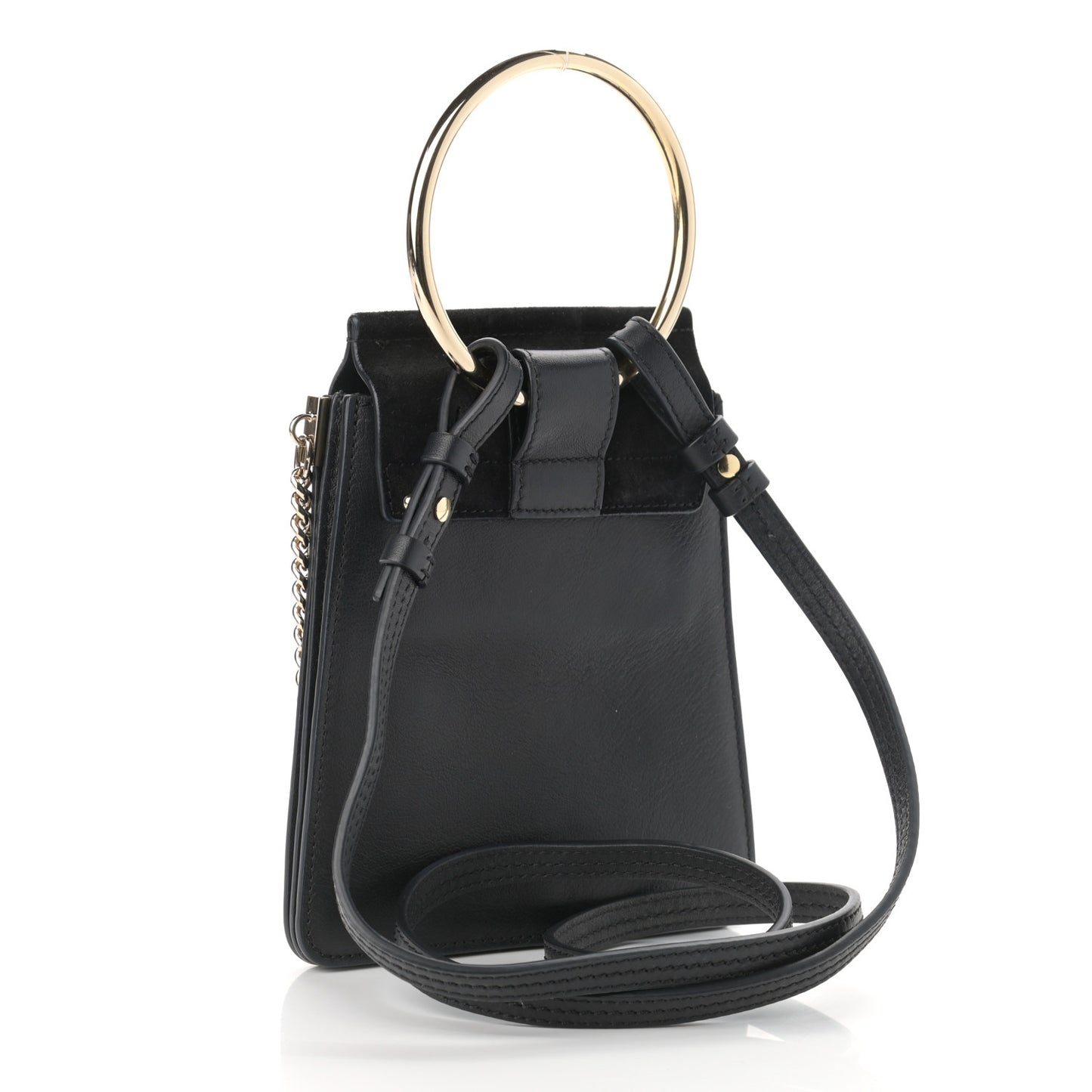 Suede Calfskin Mini Faye Bracelet Bag Black