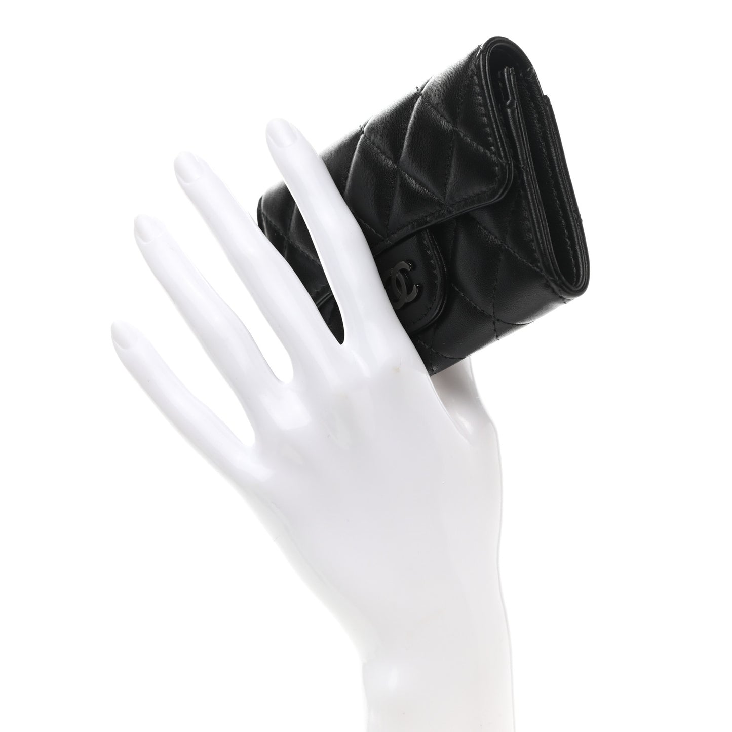 Lambskin Quilted Flap Card Holder Wallet So Black