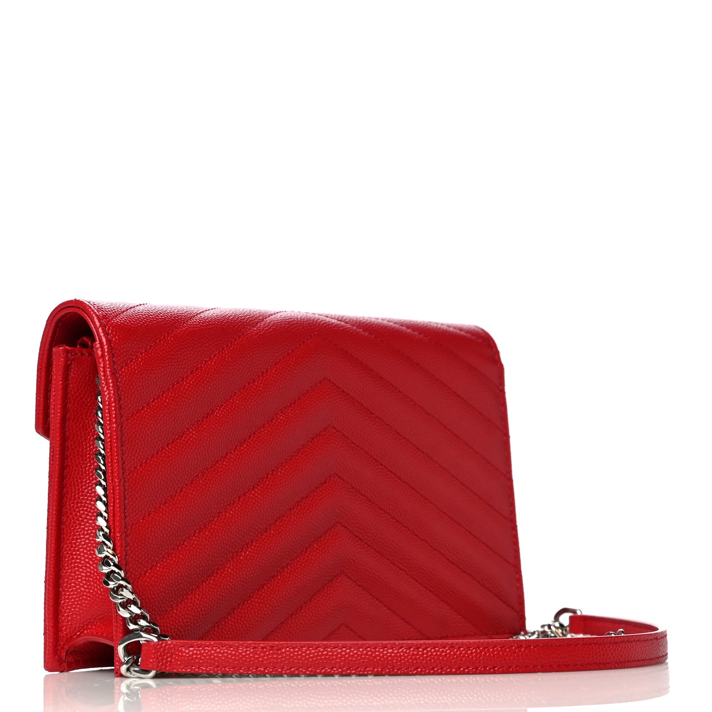 Grain De Poudre Matelasse Chevron Monogram Envelope Chain Wallet Rouge Eros