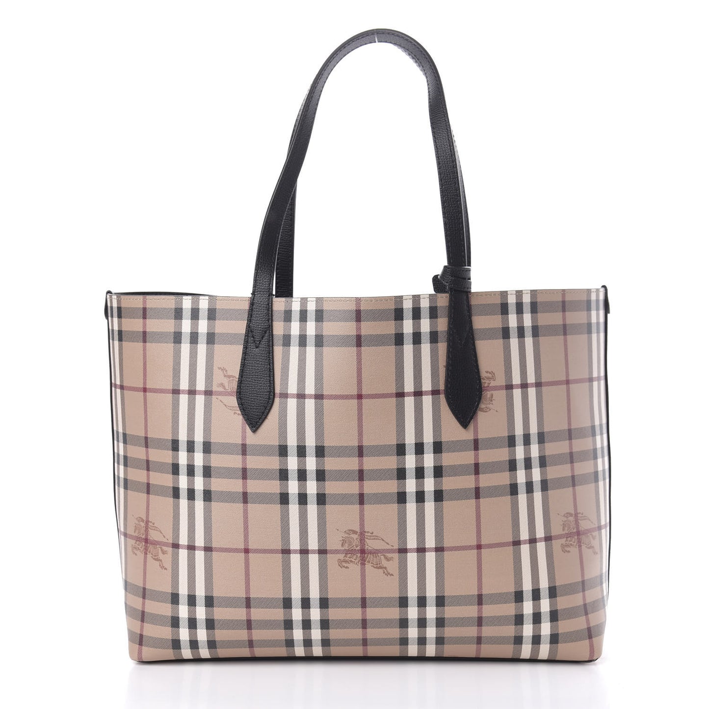Grainy Calfskin Haymarket Check Medium Reversible Tote Black