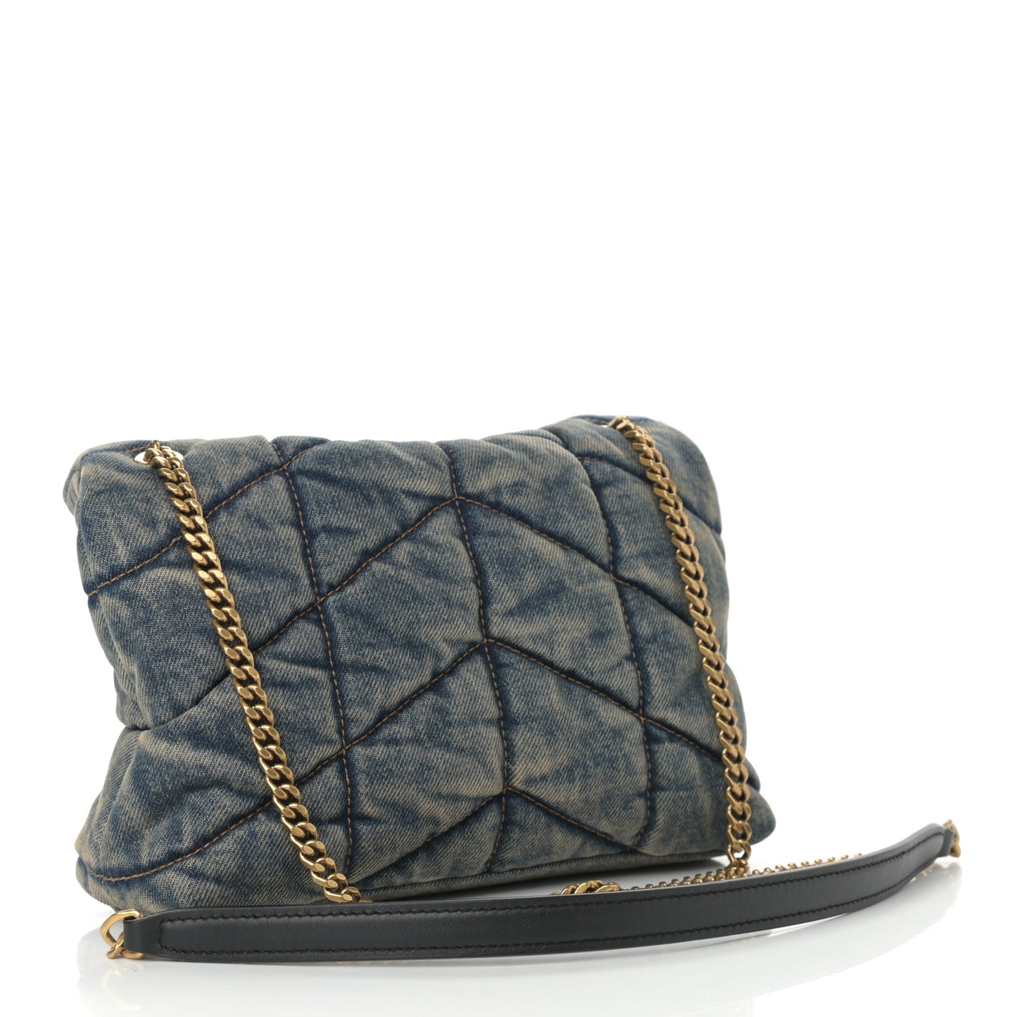 Denim Quilted Toy Loulou Puffer Monogram Chain Satchel Blue Black