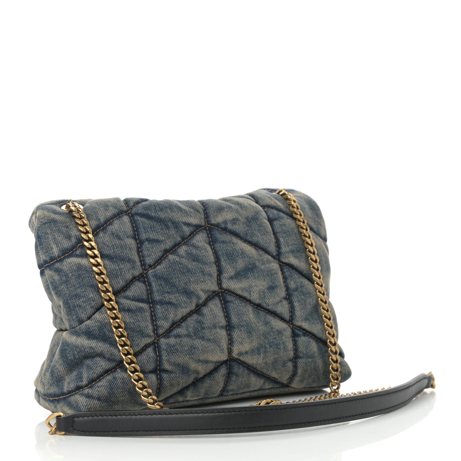 Saint Laurent Denim Quilted Toy Loulou Puffer Monogram Chain Satchel Blue Black 3 of 10