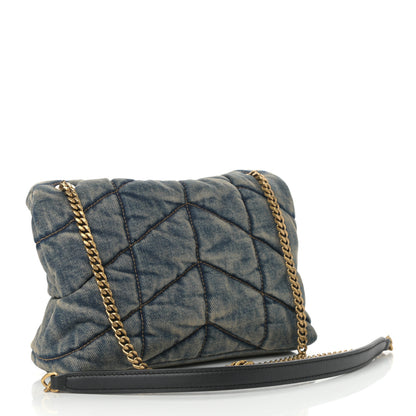Saint Laurent Denim Quilted Toy Loulou Puffer Monogram Chain Satchel Blue Black 3 of 10