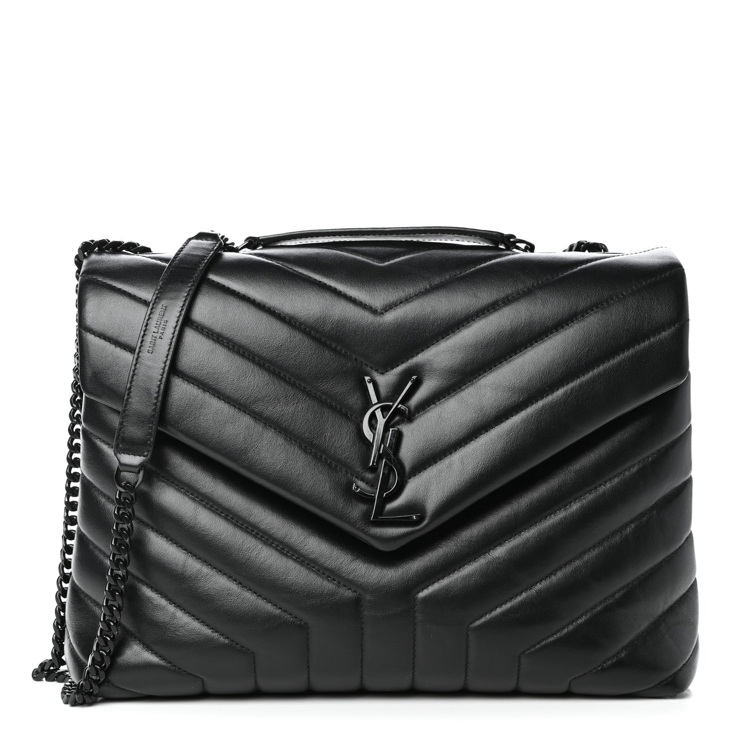 Calfskin Y Quilted Monogram Medium Loulou Chain Satchel Black