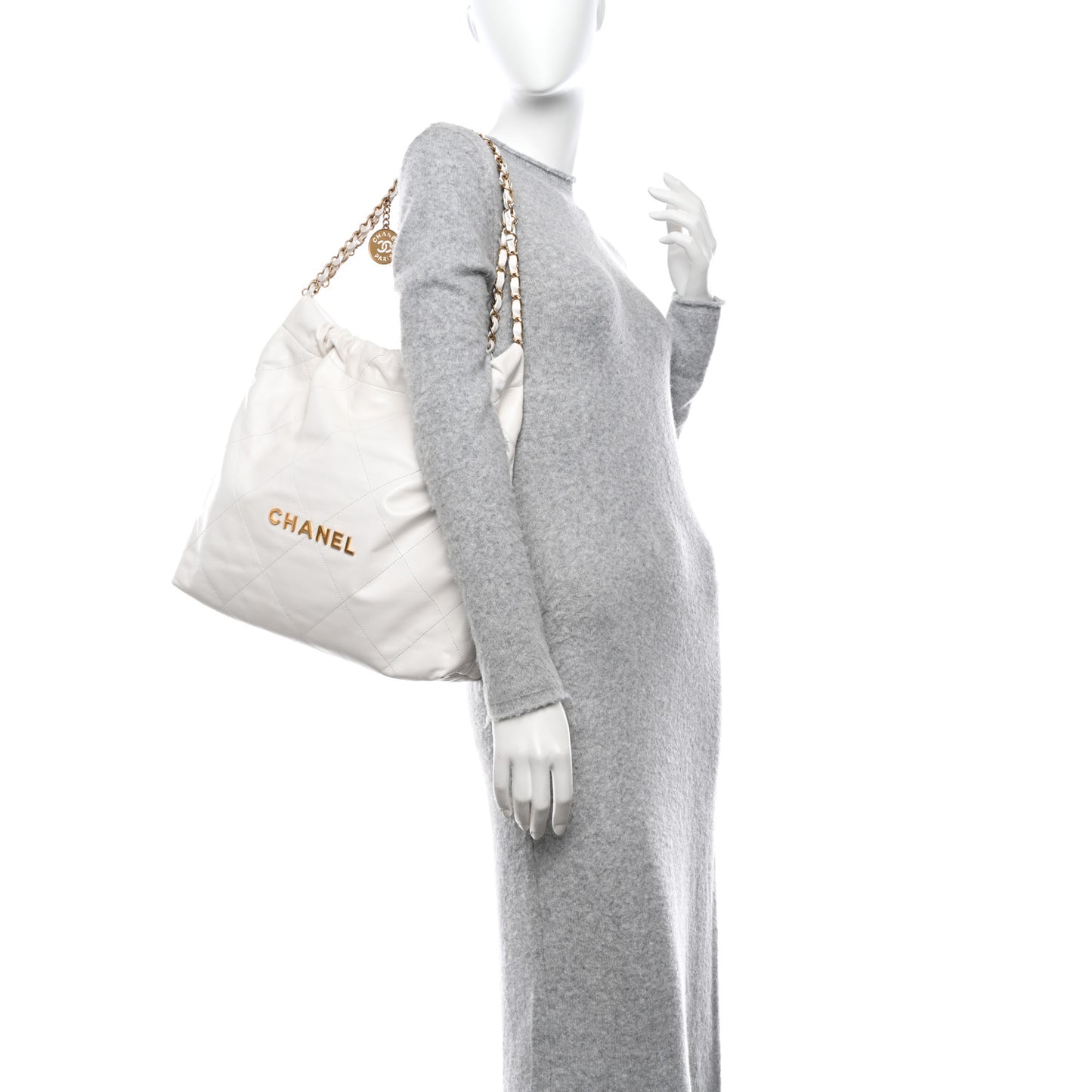 Shiny Calfskin Quilted Chanel 22 White