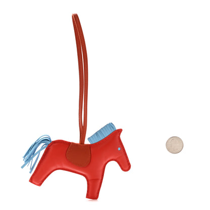 Hermes Milo Lambskin Grigri Rodeo Horse Bag Charm MM Capucine Celeste Cornaline 2 of 4