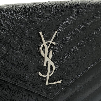 Saint Laurent Grain De Poudre Matelasse Chevron Monogram Chain Wallet Black 16 of 17