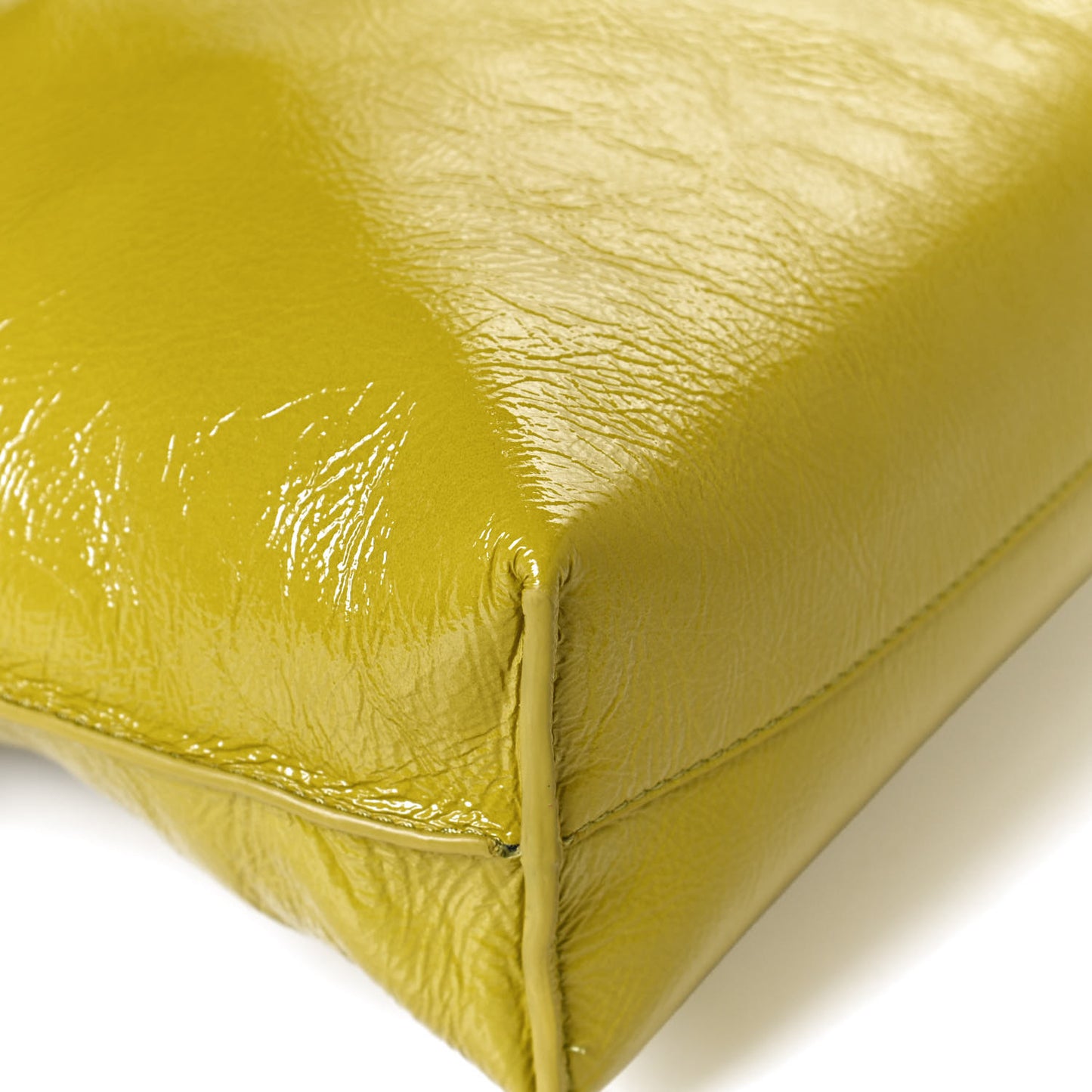 Crackle Patent Calfskin Small Flamenco Knot Bag Yellow