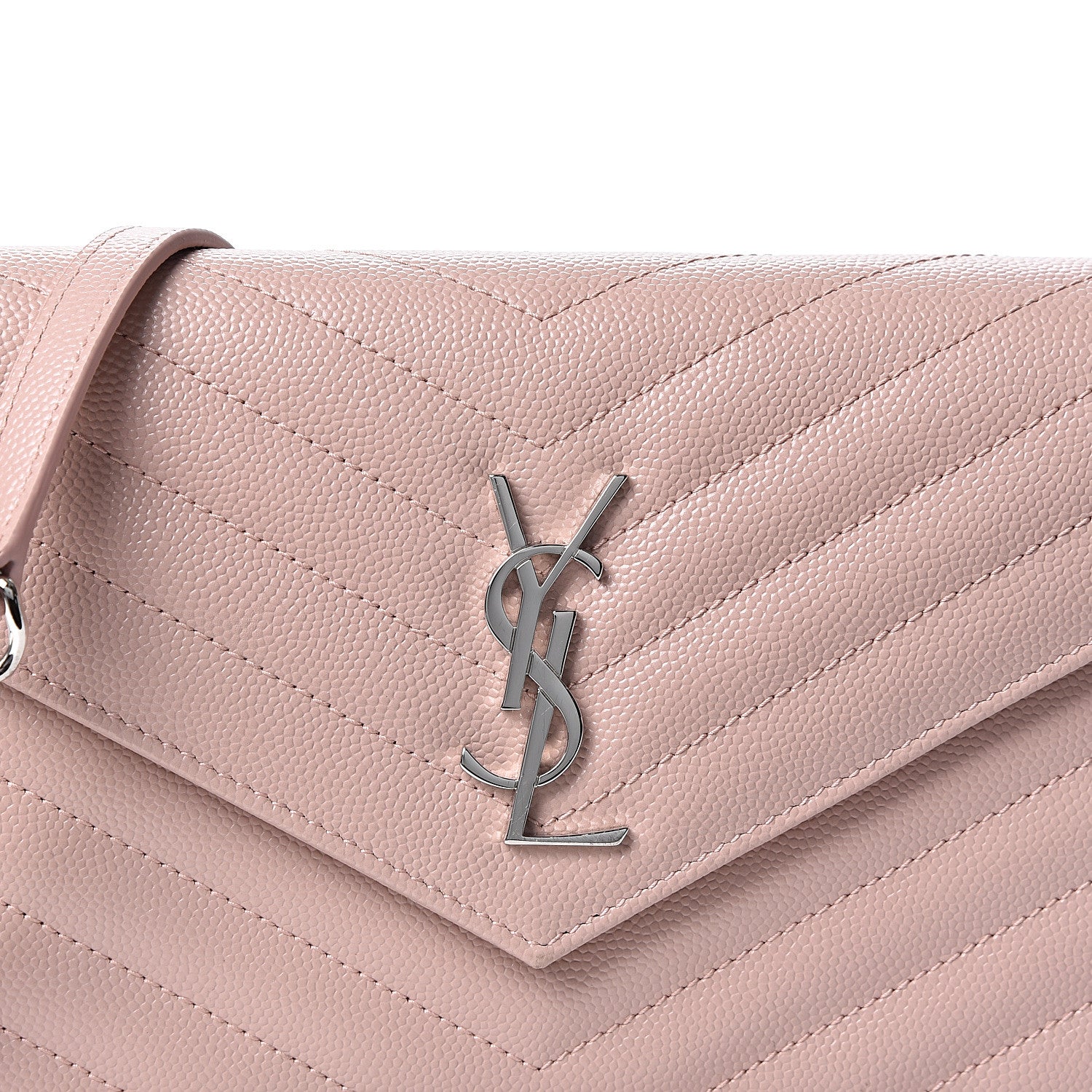 Saint Laurent Grain De Poudre Matelasse Chevron Monogram Envelope Chain Wallet Pale Pink 7 of 9
