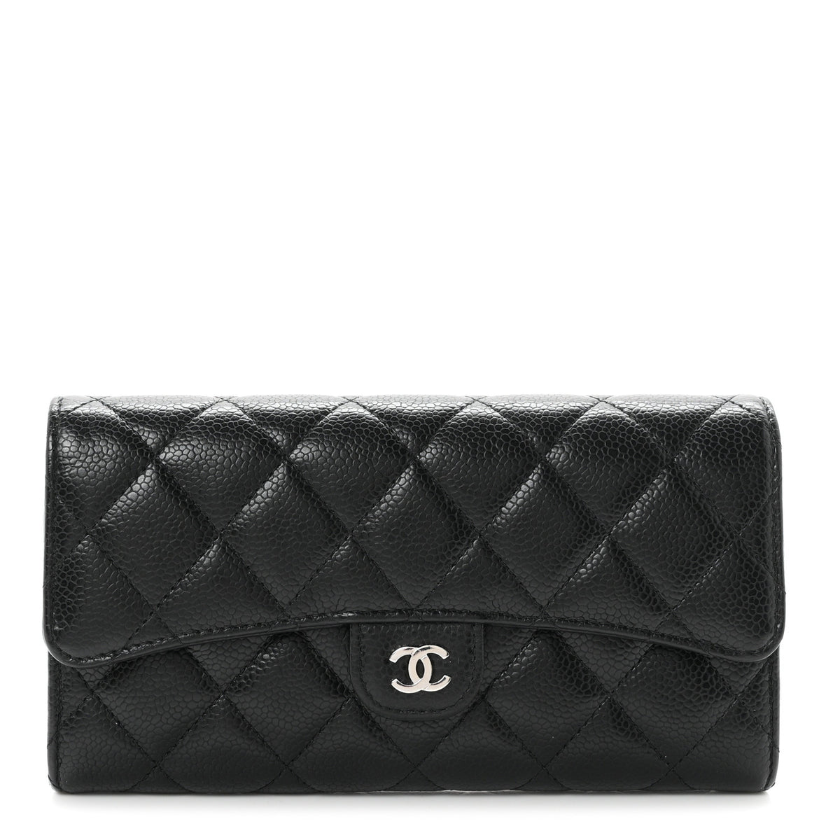 Caviar Quilted Large Gusset Flap Wallet Black