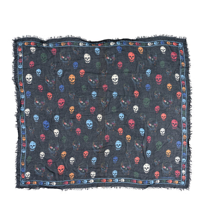 Alexander McQueen Silk Chiffon Skull Scarf Black Multicolor 1 of 4