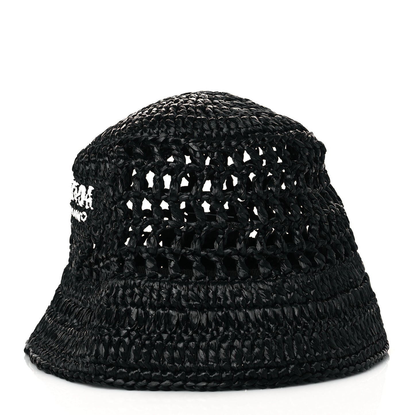 Yarn Raffia Effect Crochet Logo Embroidered Womens Bucket Hat M Black