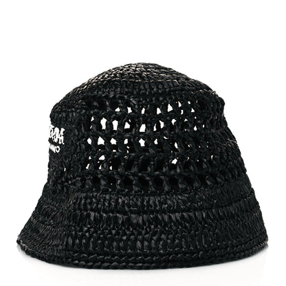 Prada Yarn Raffia Effect Crochet Logo Embroidered Womens Bucket Hat M Black 4 of 8