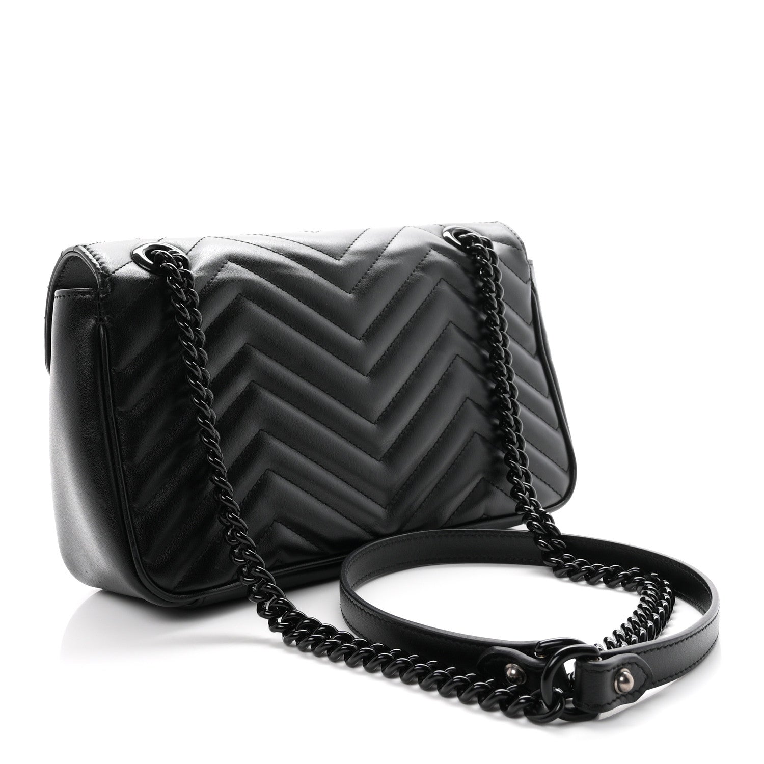 Gucci Calfskin Matelasse Monochrome Small GG Marmont Shoulder Bag Black 3 of 10