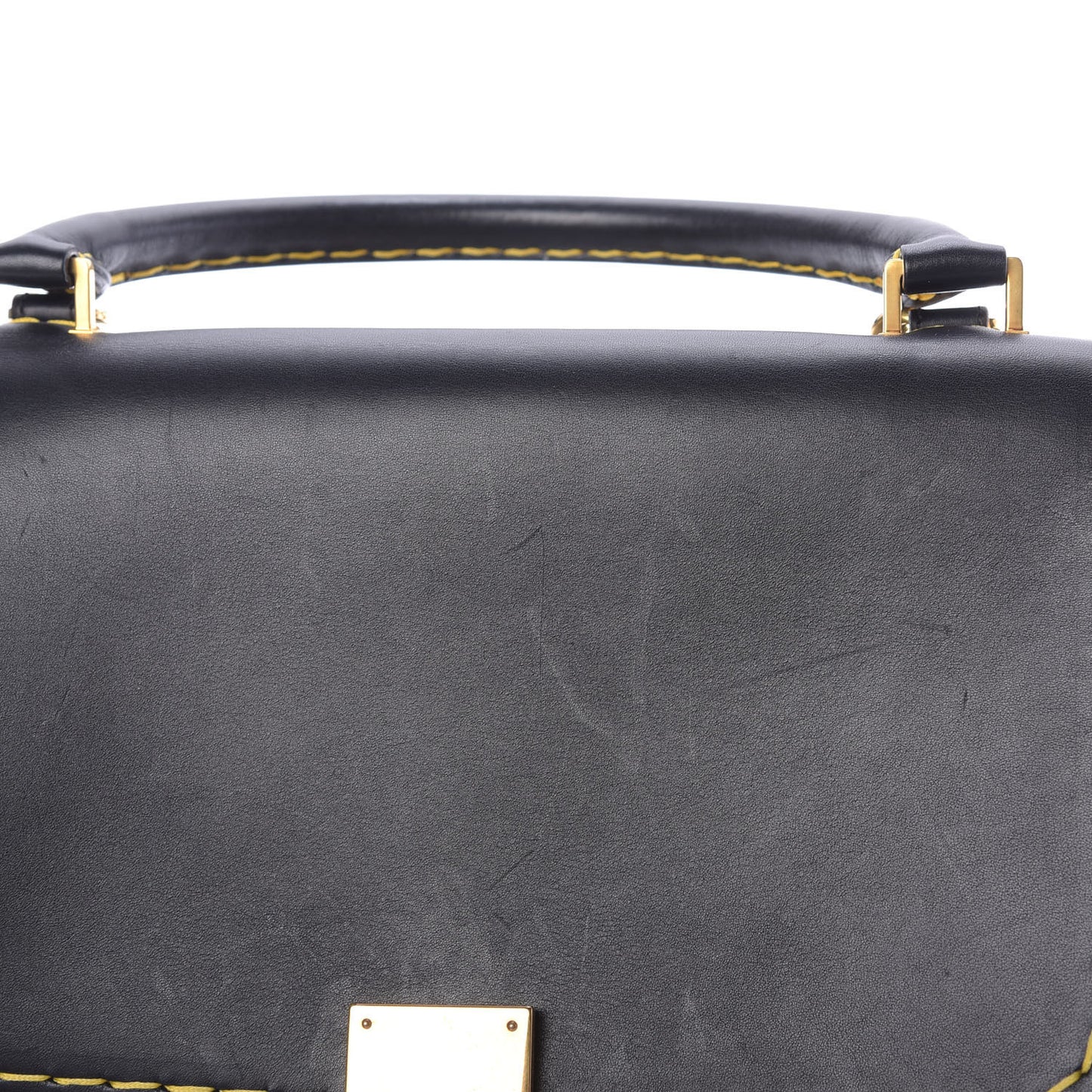 Smooth Calfskin Yellow Stitching Medium Trapeze Black