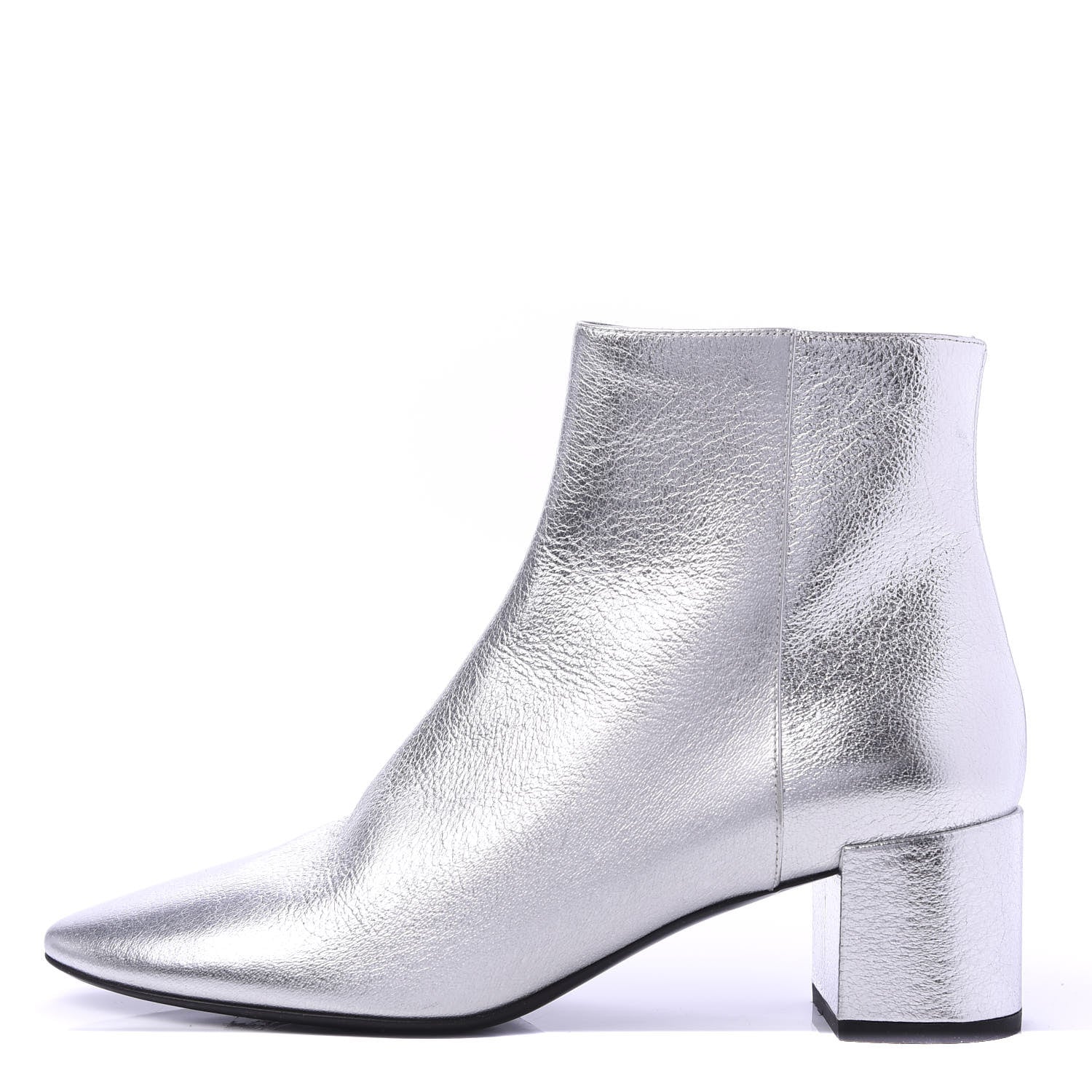 Saint Laurent Metallic Calfskin Loulou 50 Ankle Booties 37.5 Silver 1 of 8