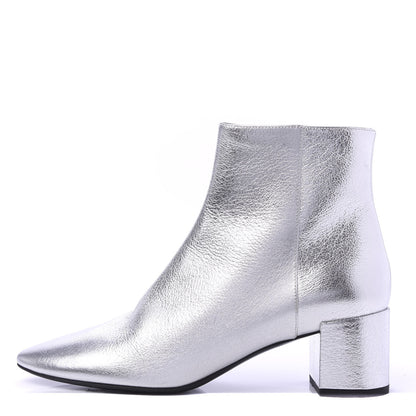 Saint Laurent Metallic Calfskin Loulou 50 Ankle Booties 37.5 Silver 1 of 8