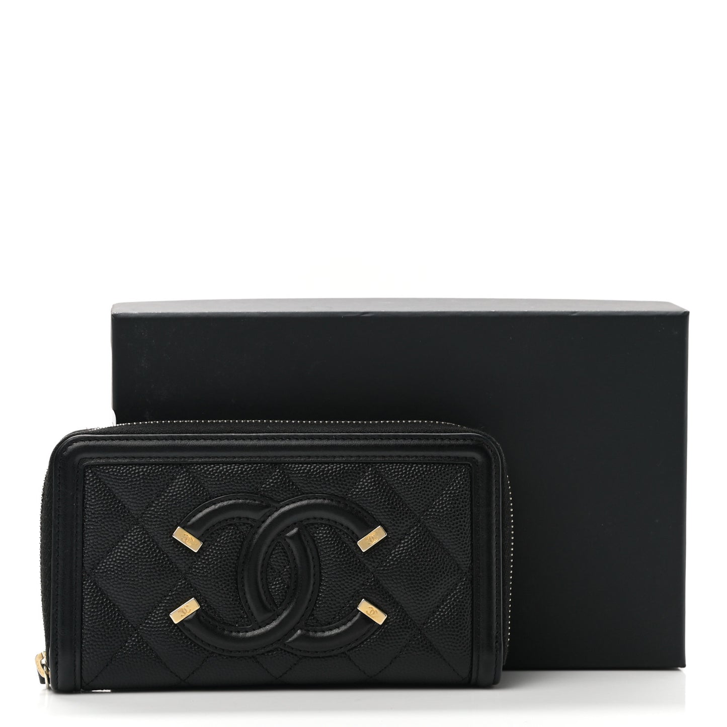 Caviar Quilted Medium Filigree Zip Around Wallet Black