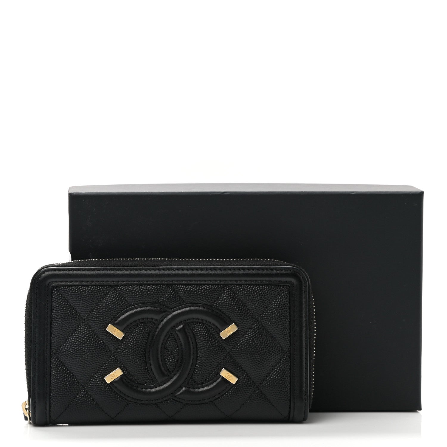 Chanel Caviar Quilted Medium Filigree Zip Around Wallet Black 10 of 10