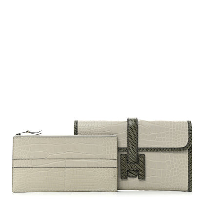Hermes Matte Alligator Lizard Jige Duo Clutch Beton Vert Olive 1 of 8
