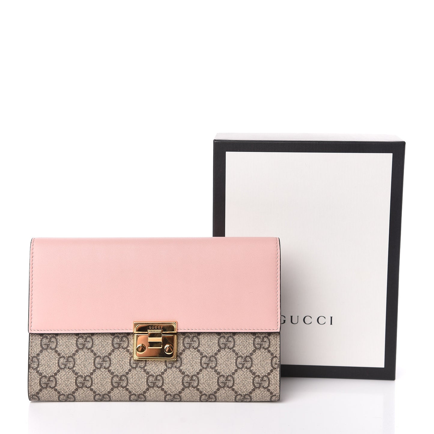 GG Supreme Monogram Calfskin Padlock Clutch Beige Perfect Pink
