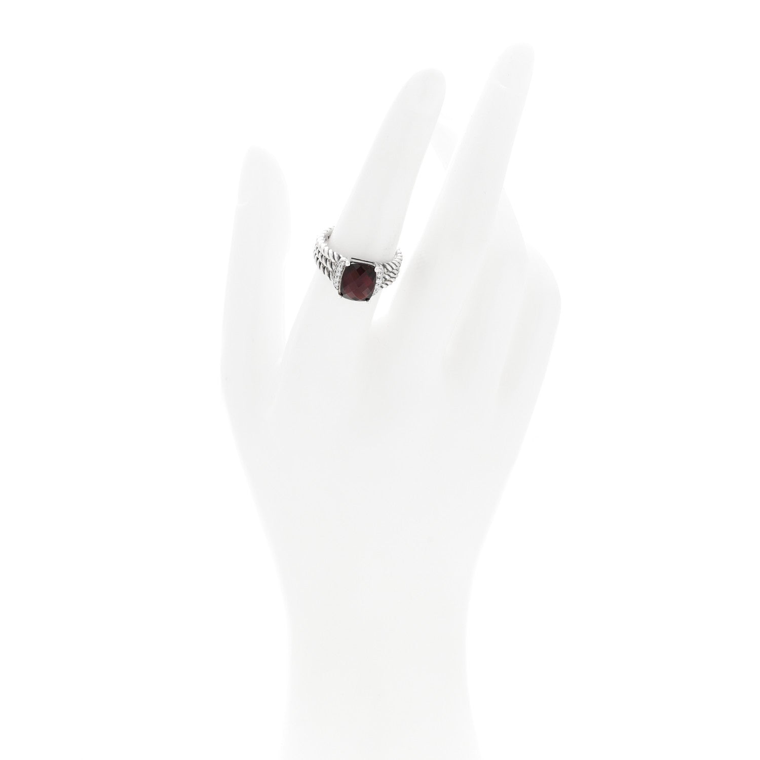 David Yurman Sterling Silver Diamond Garnet 10mm Petite Wheaton Ring 54 6.75 2 of 4