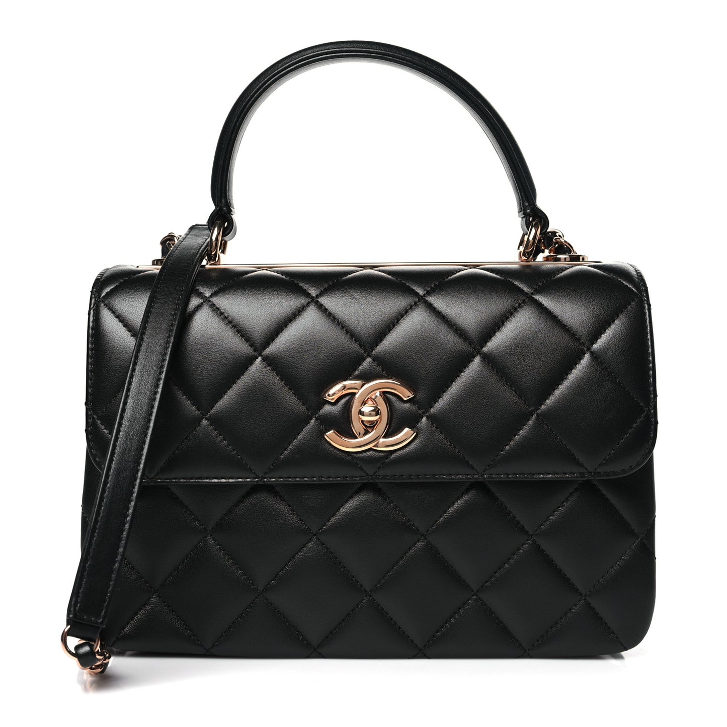 Lambskin Quilted Small Trendy CC Dual Handle Flap Bag Black