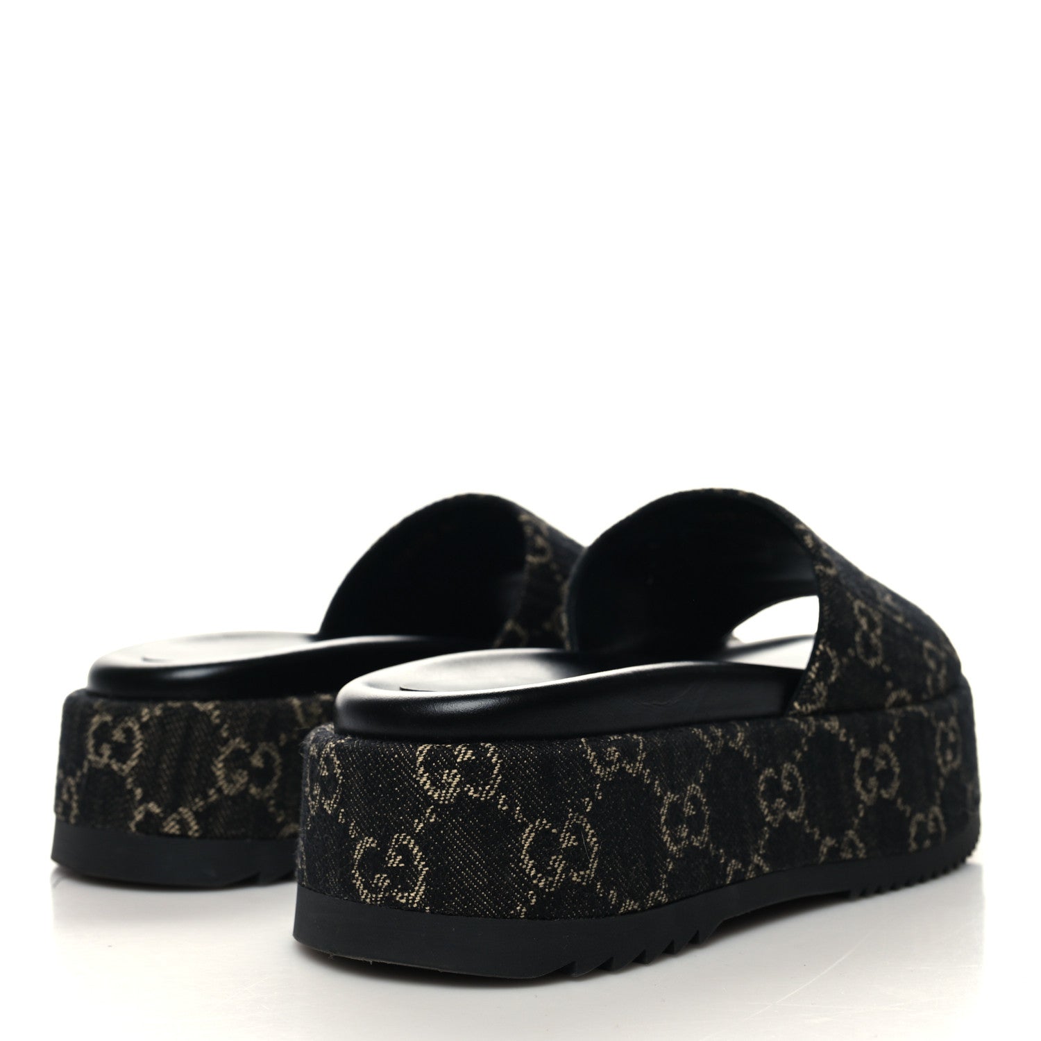 Gucci Jacquard Black Denim GG Monogram Angelina Platform 55mm Slide Sandals 36 Black Ivory 4 of 8