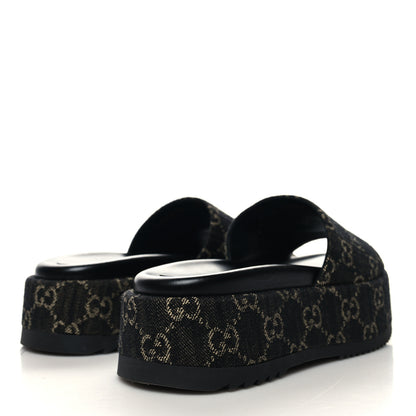 Gucci Jacquard Black Denim GG Monogram Angelina Platform 55mm Slide Sandals 36 Black Ivory 4 of 8