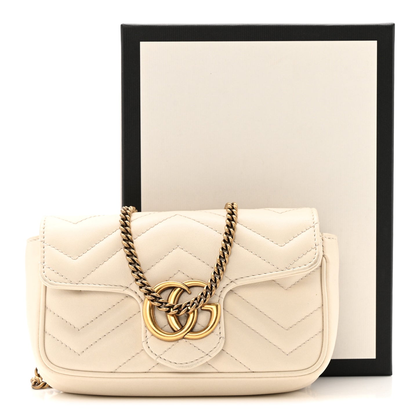 Calfskin Matelasse Super Mini GG Marmont Shoulder Bag White