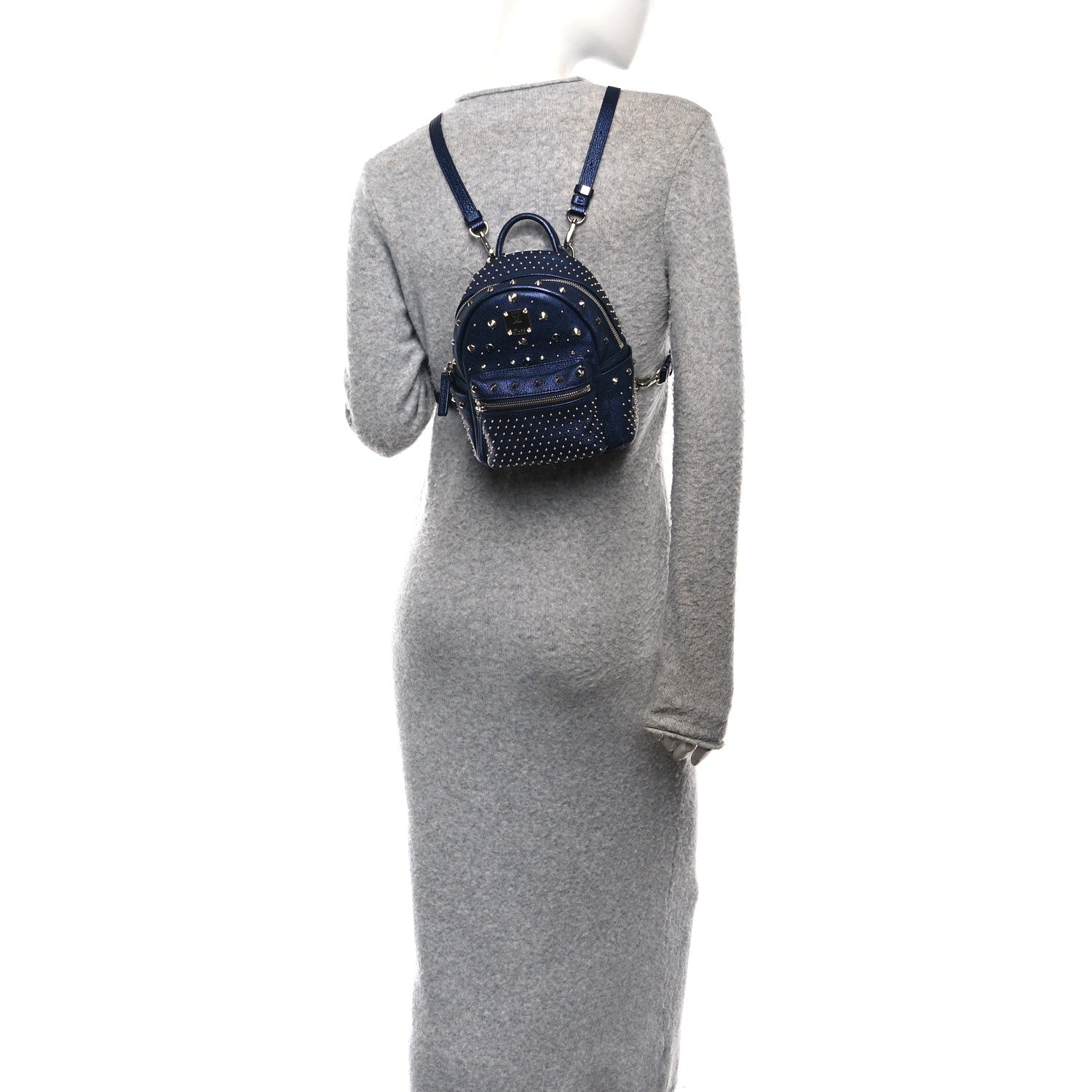 MCM Metallic Calfskin Stud X-Mini Stark Bebe Boo Backpack Blue 3 of 9