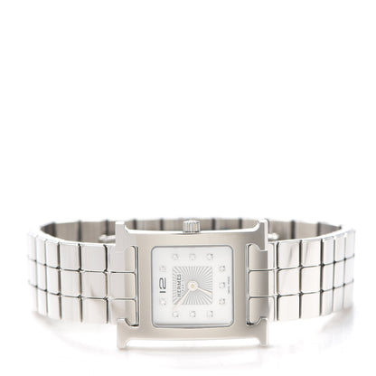 Hermes Stainless Steel Diamond Mother of Pearl 21mm Heure H Hour Quartz Watch 2 of 6