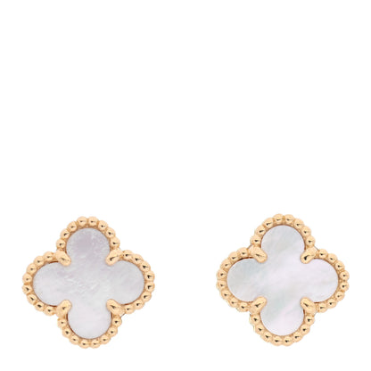 Van Cleef & Arpels 18K Yellow Gold Mother of Pearl Sweet Alhambra Earrings 1 of 7