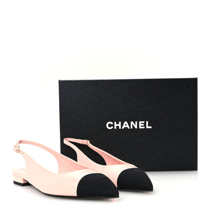 Chanel Goatskin Grosgrain Pointed Toe CC Slingback Flats 39 Pink Black 10 of 10