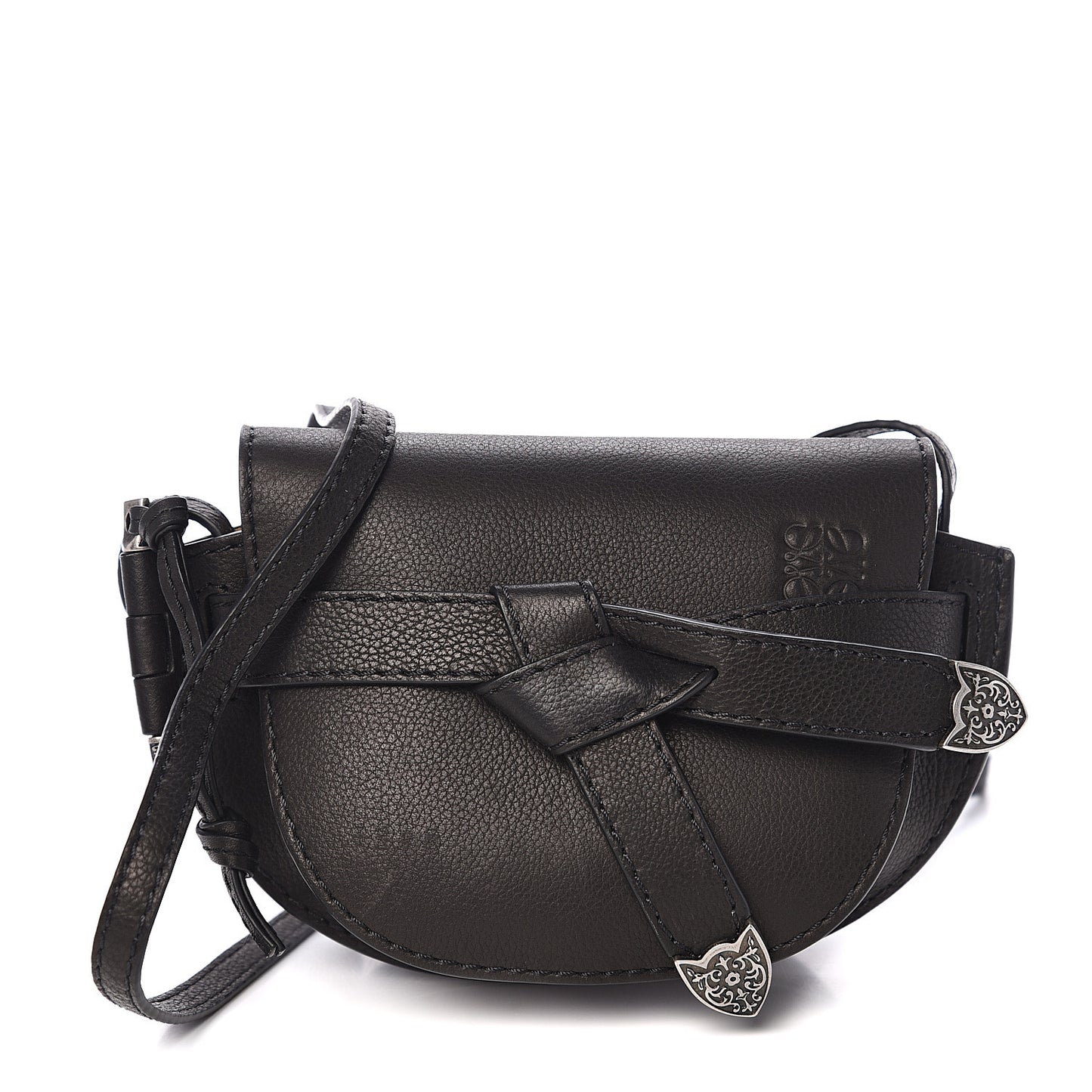 Grained Calfskin Mini Gate Western Crossbody Bag Black