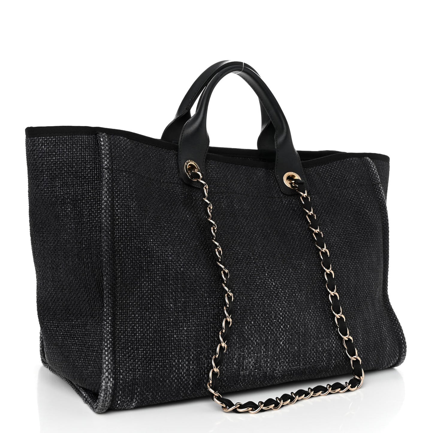 Woven Straw Raffia Large Deauville Tote Black