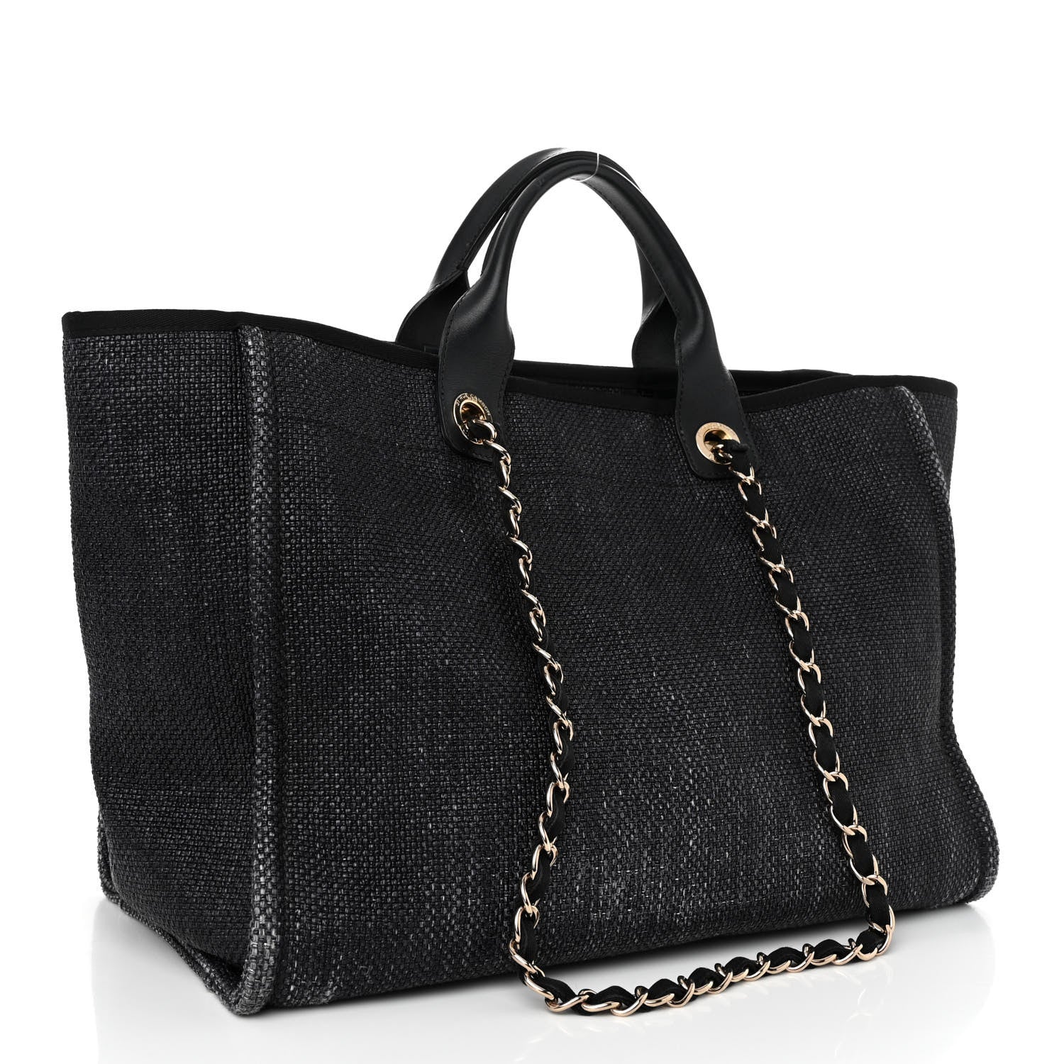 Chanel Woven Straw Raffia Large Deauville Tote Black 3 of 10