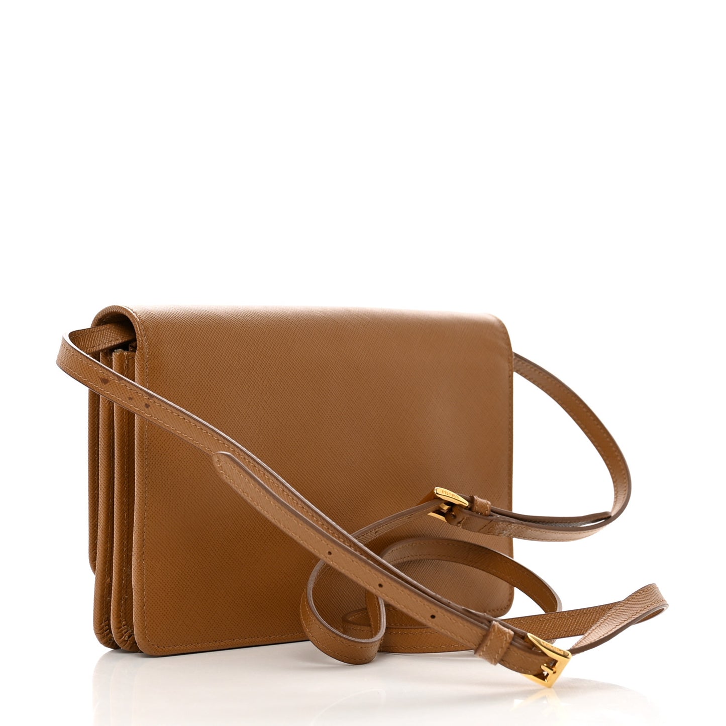 Saffiano Metal Flap Wallet With Strap Caramel