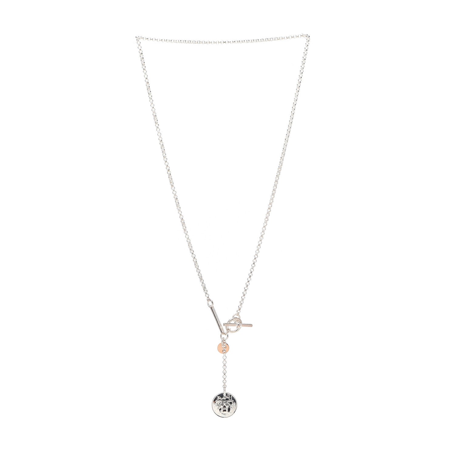 Hermes Sterling Silver 18K Rose Gold PM Ex-Libris Pendant Necklace 3 of 5