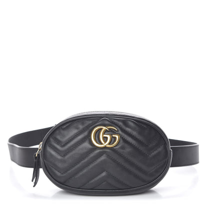 Gucci Calfskin Matelasse GG Marmont Belt Bag 85 34 Black 1 of 13