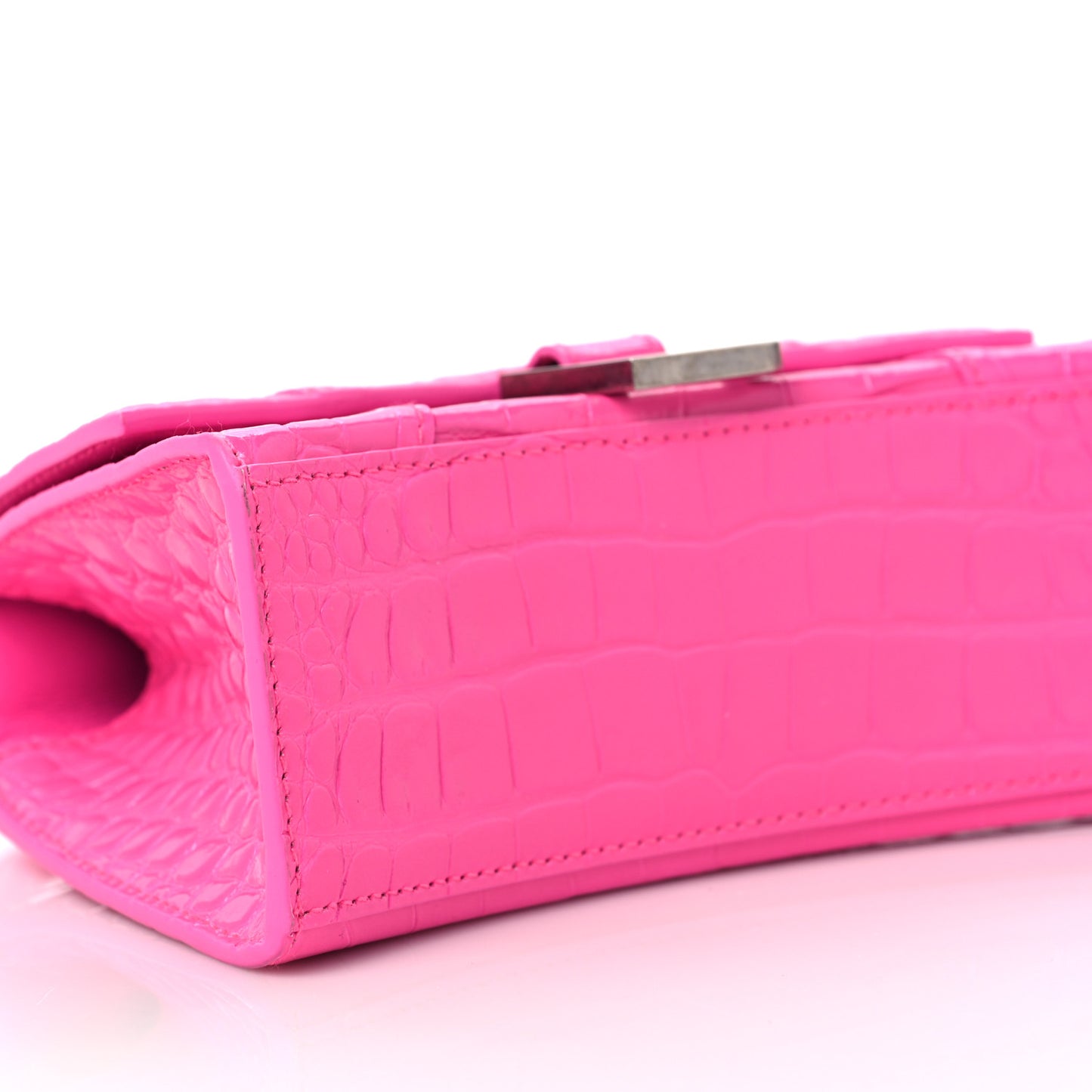Shiny Calfskin Crocodile Embossed Hourglass Top Handle Bag XS Neon Pink