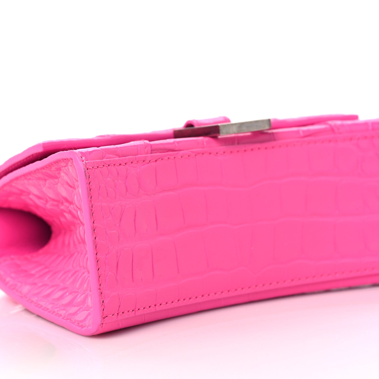 Balenciaga Shiny Calfskin Crocodile Embossed Hourglass Top Handle Bag XS Neon Pink 9 of 10
